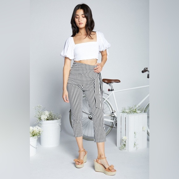 EGGIE NWOT Striped Cropped Pants in Black and White - Picture 3 of 8